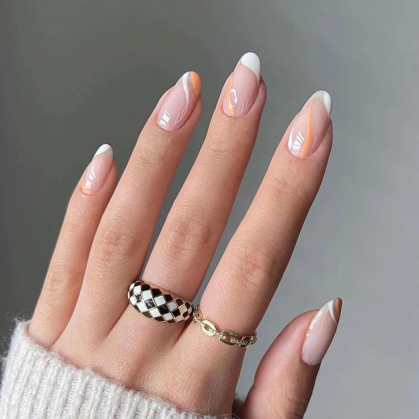 24Pcs Press on Nails ~ Mixed Color Almond False Nail Tips French Detachable