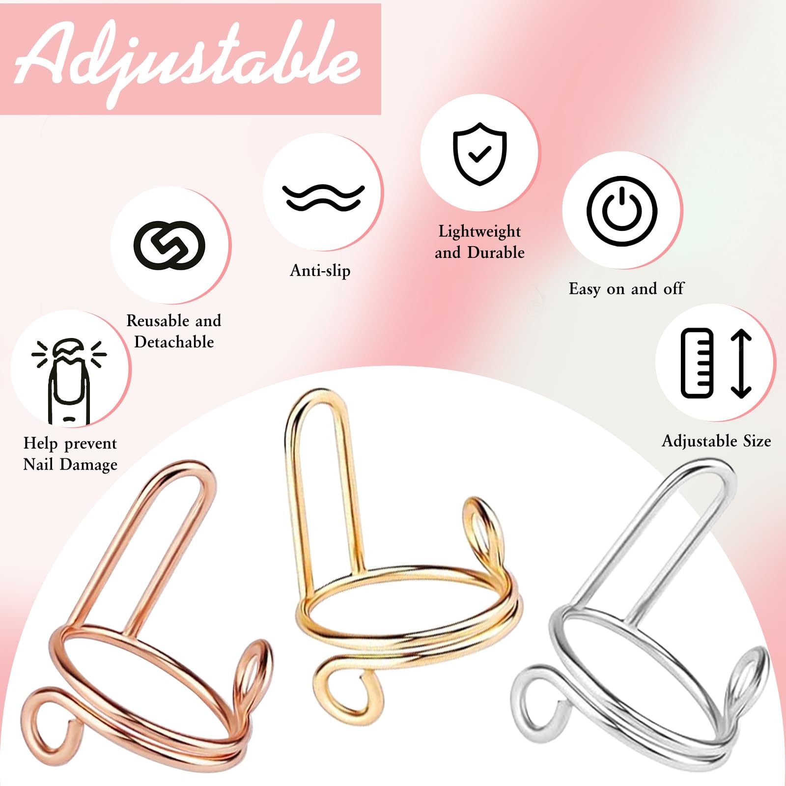 30 Pcs Wudu Nail Rings Adjustable Rings with Adhesive Nail Tabs Clear Nails T…