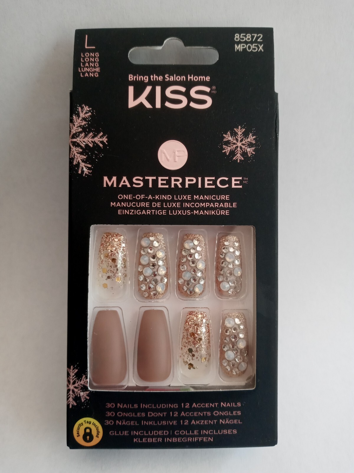 Kiss Masterpiece Luxe Manicure, 30 Count, Long Nails, Glue included. NEW