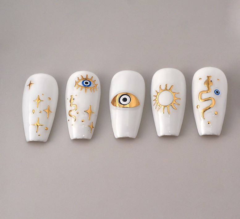 2Sheets Silver Gold Evil eye Stars Sun Nail Art Decor Stickers DIY Co290 NS52