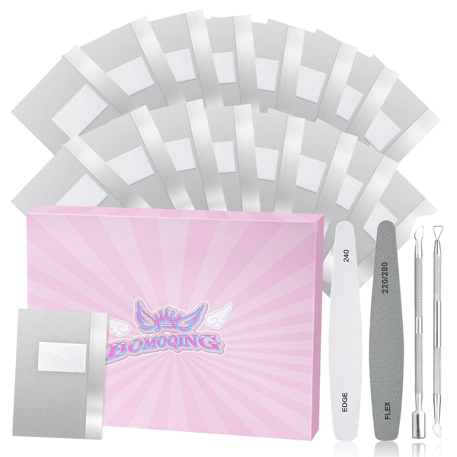 BOMOQING 200PCS Foil Nail Wraps for Acrylic Dip Powder Removal, Gel Silver