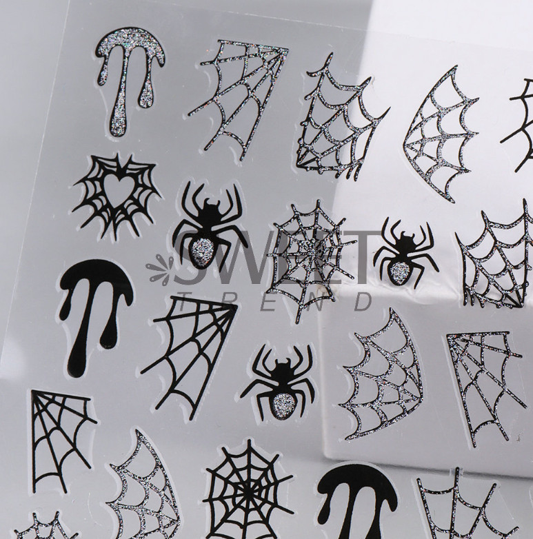Halloween Nail Art Stickers Black Red Spider Web Blood Star French Decals NH27