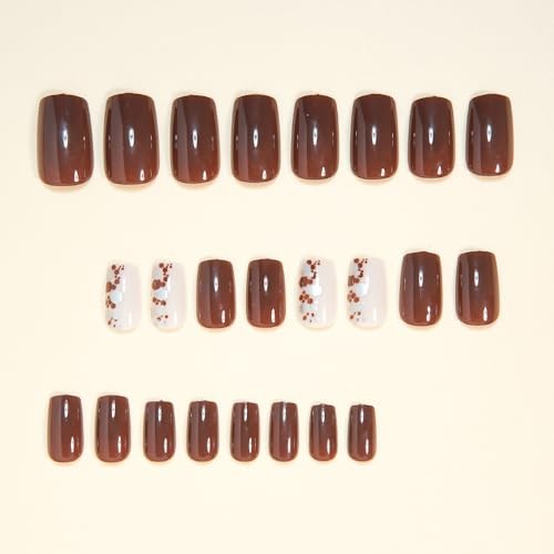 Brown Acrylic Full Cover Square Press on Nails – Style-06 – Glossy Style-06