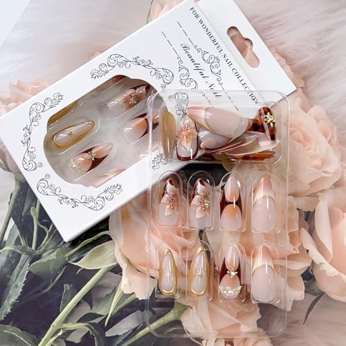Handmade Press On Nails Almond Medium Long 3D Fake Nails with Charms style01