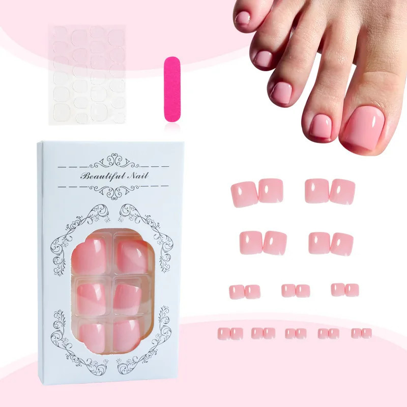 24pcs Pink Solid Color Press On Toenails Full Cover DIY False Toe Nails