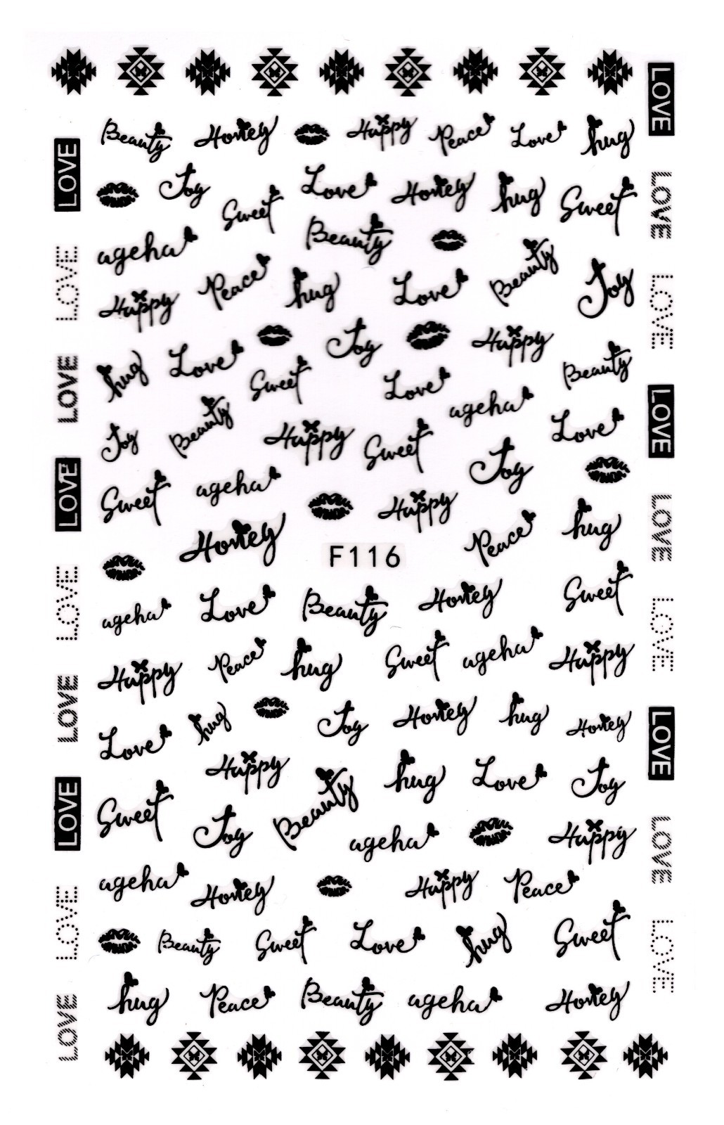 Nail Art 3D Decal Stickers inscriptions honey sweet love happy lip F116