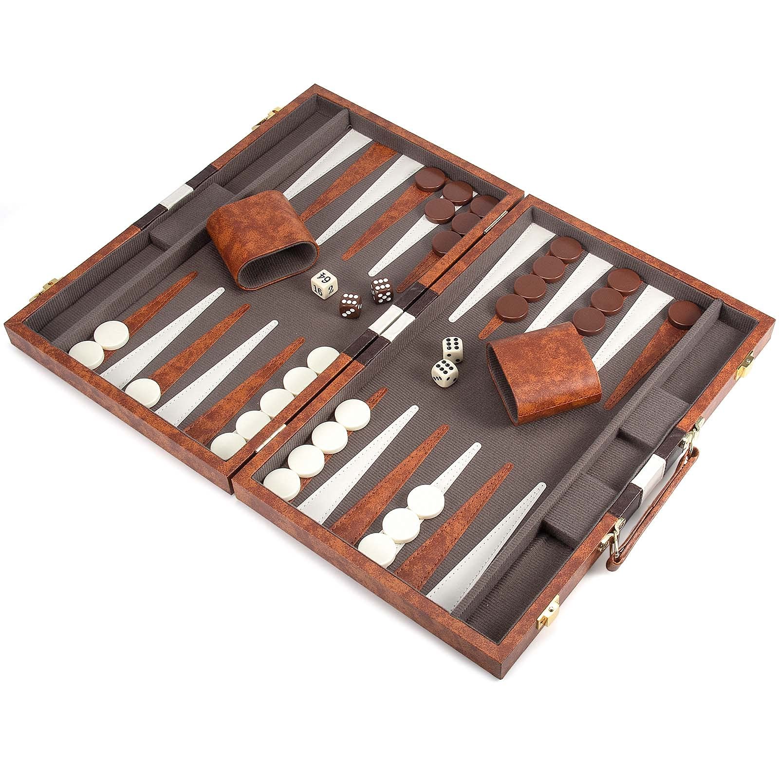 AMEROUS Backgammon Set, 15 Inches Classic Board Game with Medium, Brown