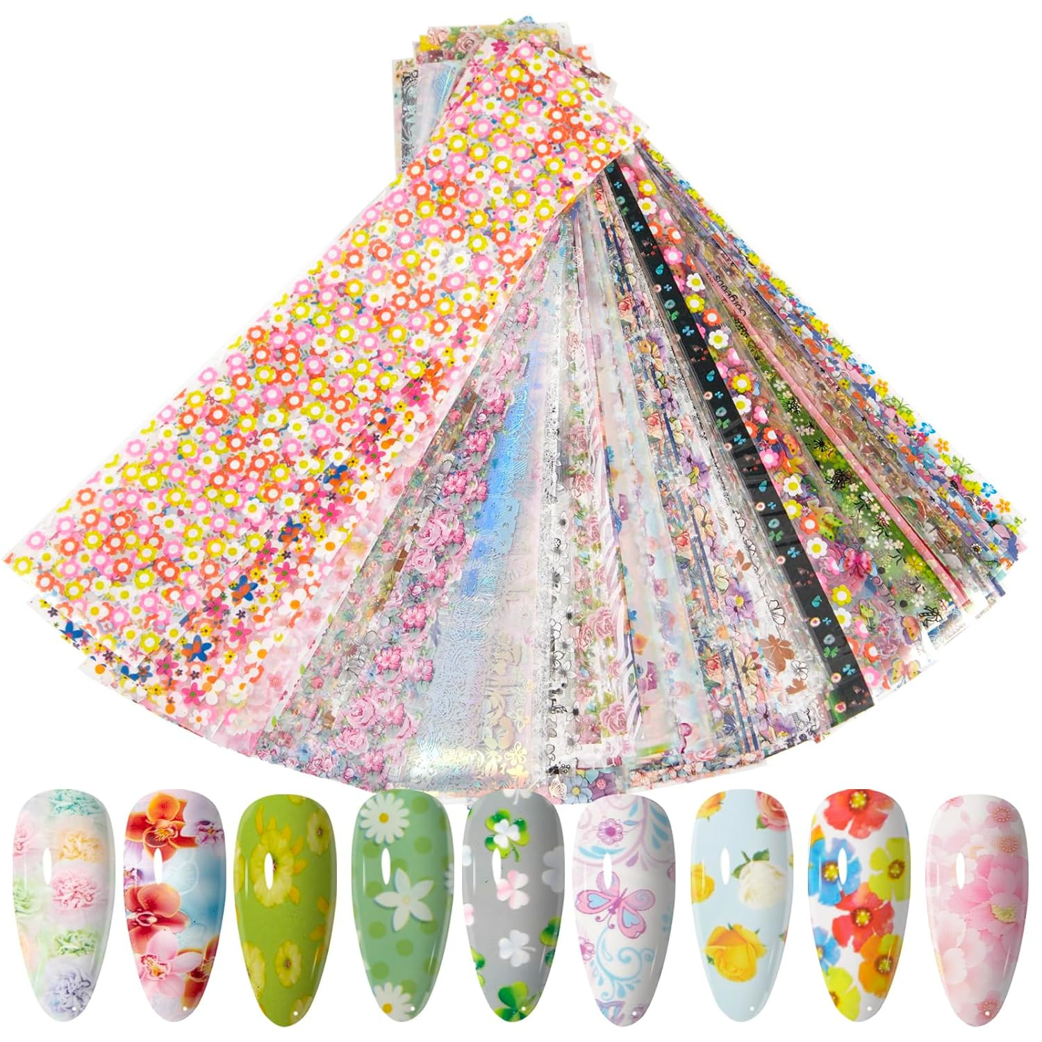300 Sheets Nail Transfer Foil Art Kit, Flower Lace Rose Nail Foils Transfer Nail