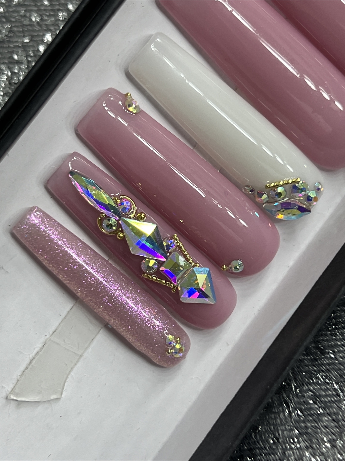 🍒 CUSTOM Gel Press On Nails, LILAC BLING ARIES , 10p FULL SET W Kit LONG SQUARE