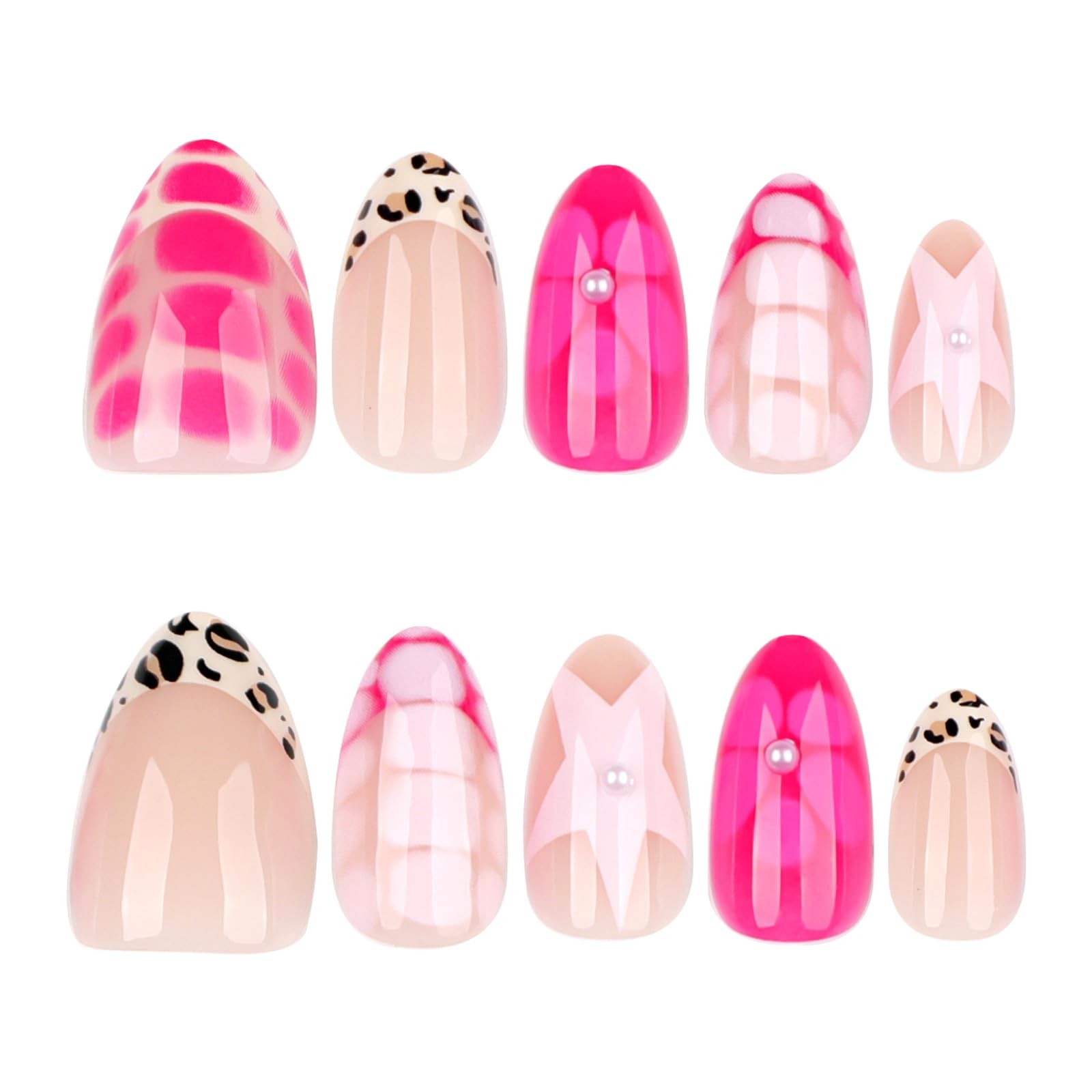 24Pcs Cute Almond Press on Nails Short Fake with Flower Star Style 8