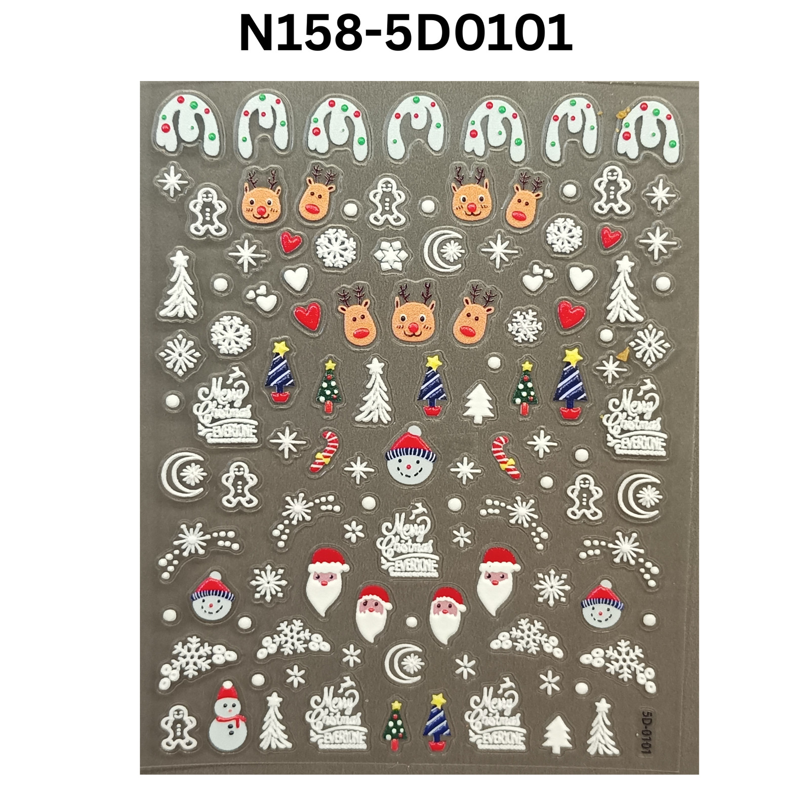 Cute 5D Christmas Nail Sticker Set – Snowman, Tree & Gift Designs