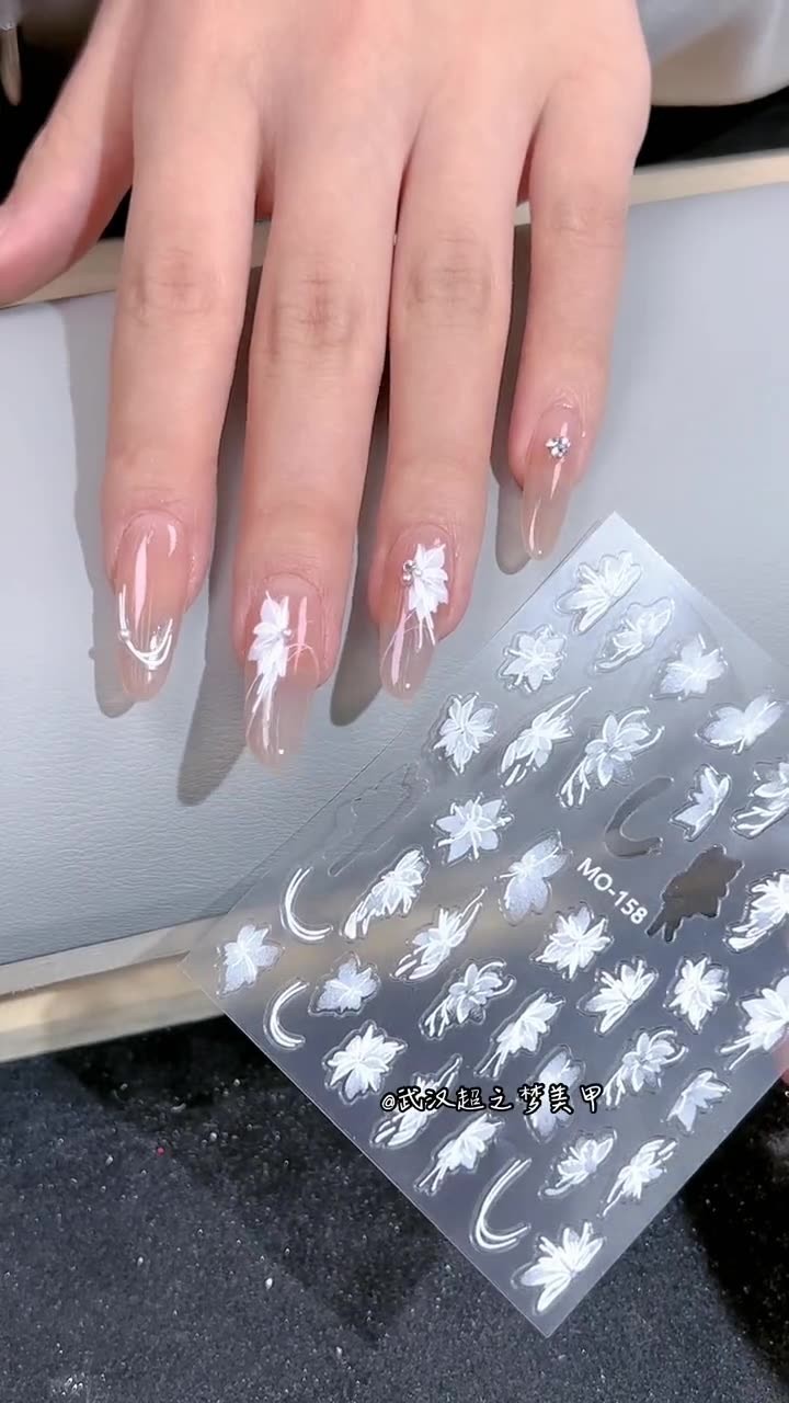 2Pcs 3D White Lace Flower Lily Petal Matte Effect Thin Nail Stickers NH27