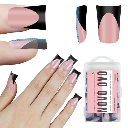 Halloween Duck Nails Short Extra Thick Full Cover Black French Tip Baby Pink