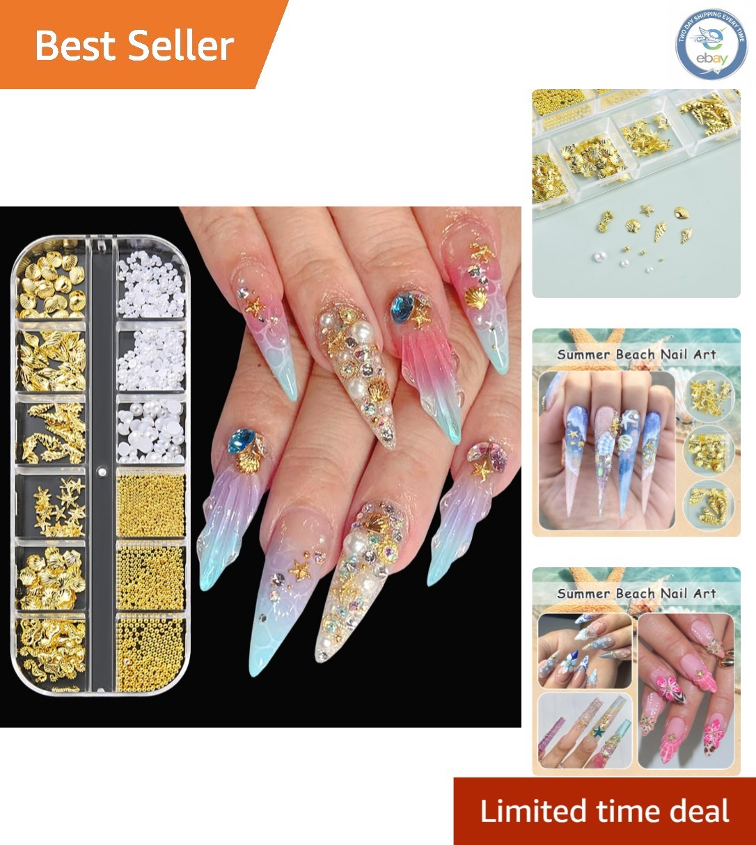 Mixed Shapes 3D Nail Charms – Starfish, Seahorse & Beach Shells – Easy DIY Decor