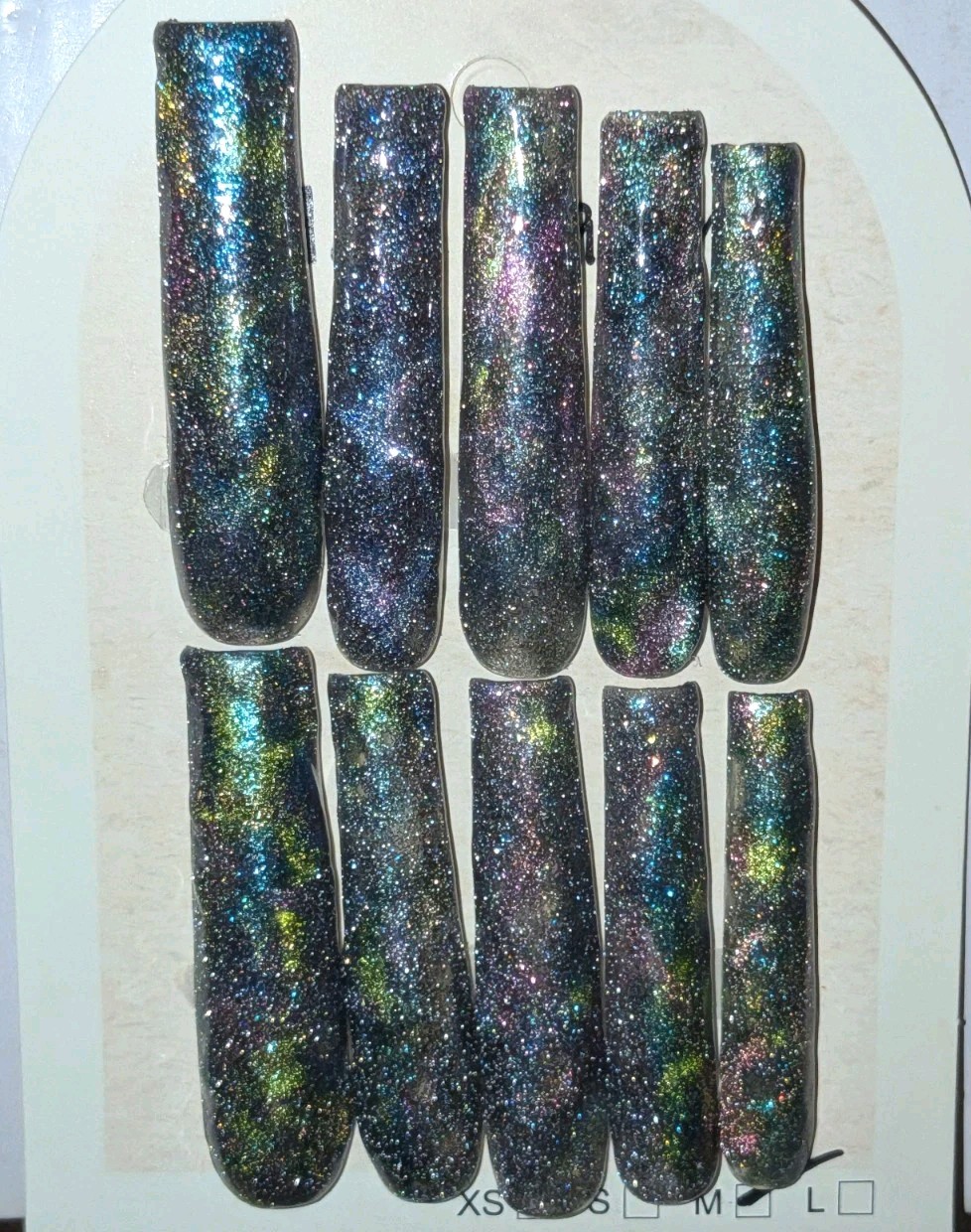 Women’s Handmade 10pc Cateye Shimmering Galaxy 3Xl Press On Nails Sz Medium