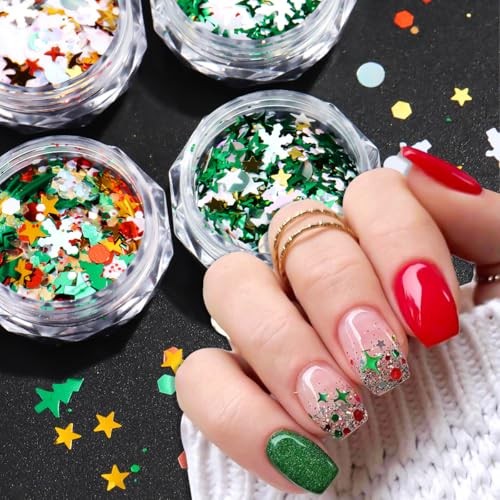 6 Box Christmas Nail Art Glitter Sequins Winter Xmas Tree Snowflake Stars Nail