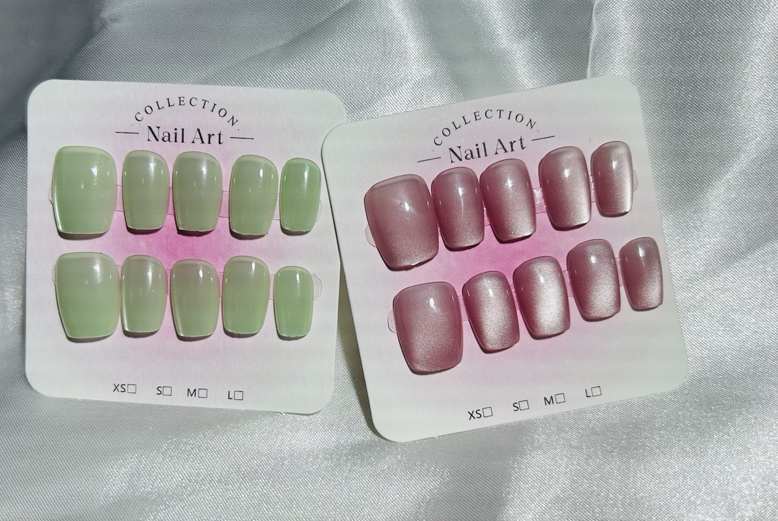 Shiny Green Pink Solid Color Press-On Nails Square Short Pre-Designed Full