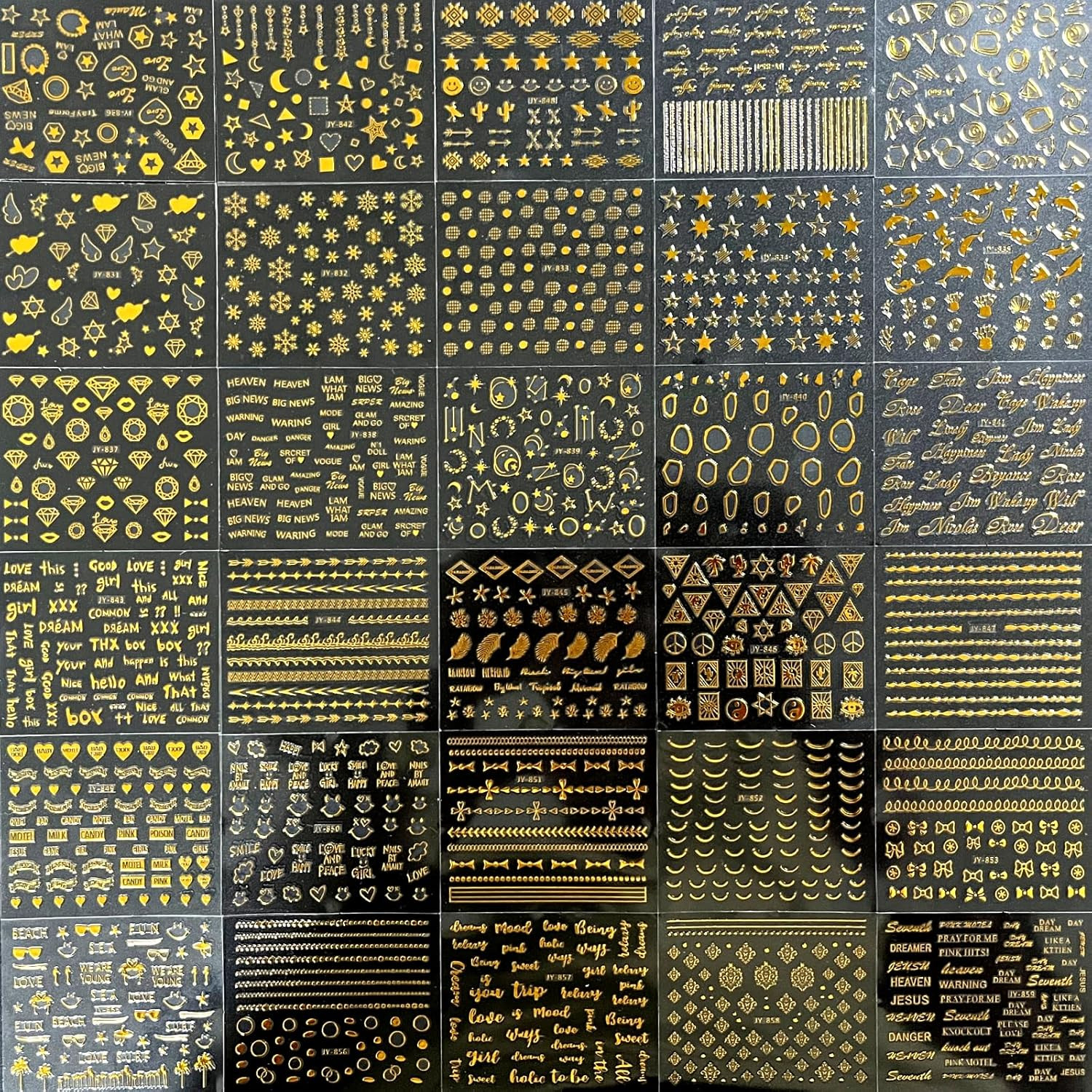 30 Sheets Gold Nail Art Stickers 3D Self-Adhesive Nail Decals Gold Line Star Nai
