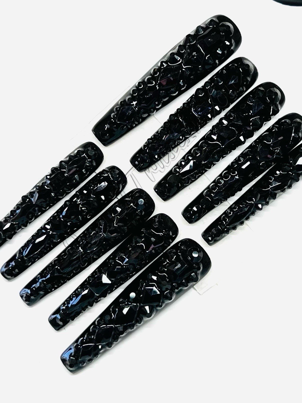 CLEARANCE BLACK JEWELS – CUSTOM XXXL LONG BALLERINA GEL PRESS ON NAILS ❤️❤️