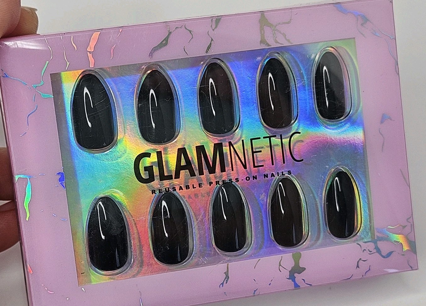Glamnetic Reusable Press-On Nails Boba Short Almond Black NEW 24 Nails