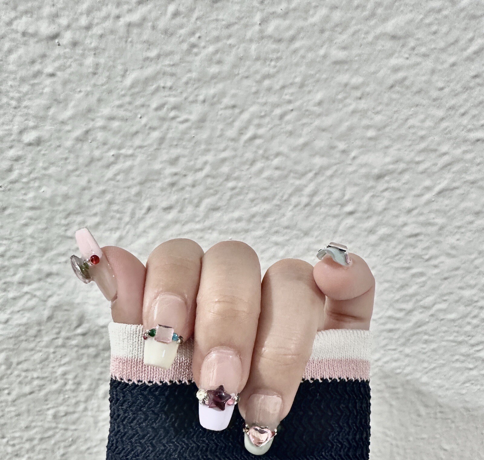press on nails handmade Rainbow Colors Diamond XS S M