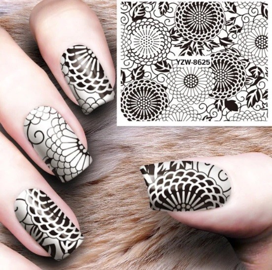 Blooming Flowers Nail Art:Lace Floral Water Transfer Tattoos