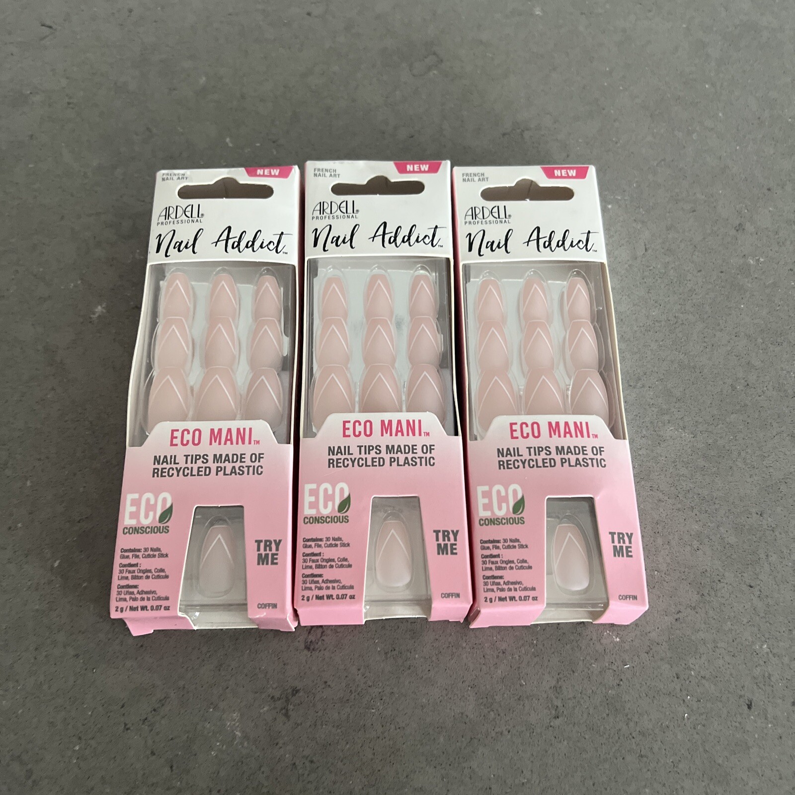 3 Pk Ardell NAIL ADDICT Eco Mani FRENCH NAIL ART Tips 30 Tips Each | New READ