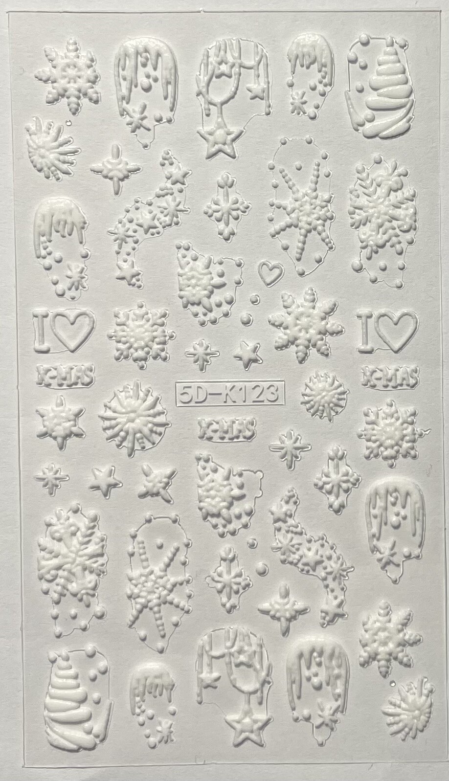 Nail Stickers Art Decal DIY Design 3D Waterproof White Snow Embossed 5D-K123