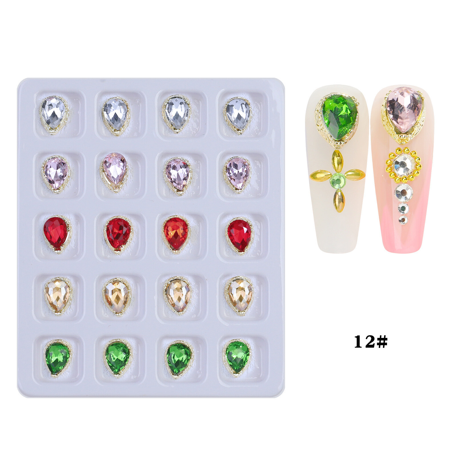 20 Grids Nail Art Rhinestones Glitter Heart Diamond Crystal Butterfly DIY Decora
