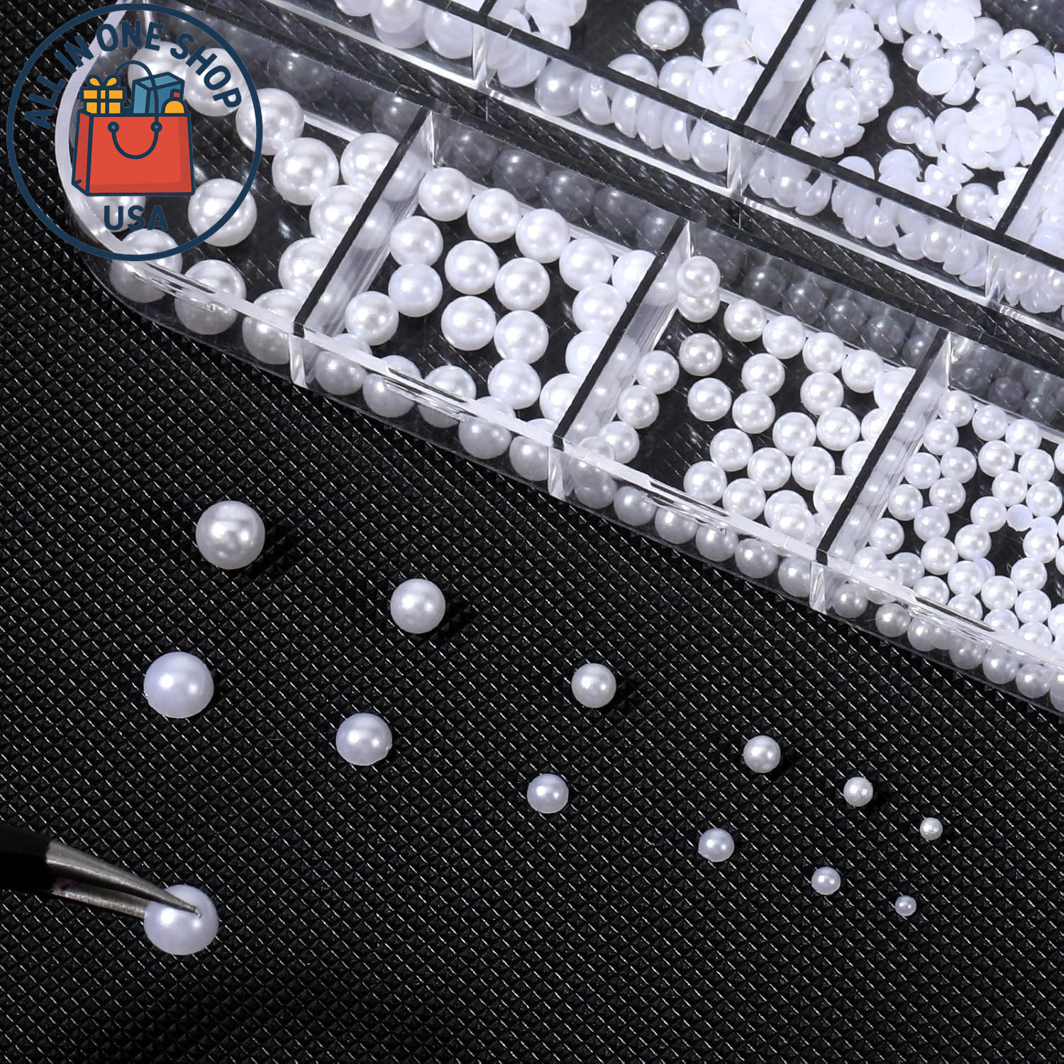 White Flatback Nail Pearls – 3D Charms for Manicure & DIY Design 12-Grid
