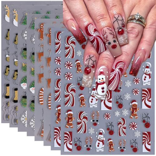8PCS Christmas Nail Art Stickers Decals 3D Glitter Christmas Christmas style3