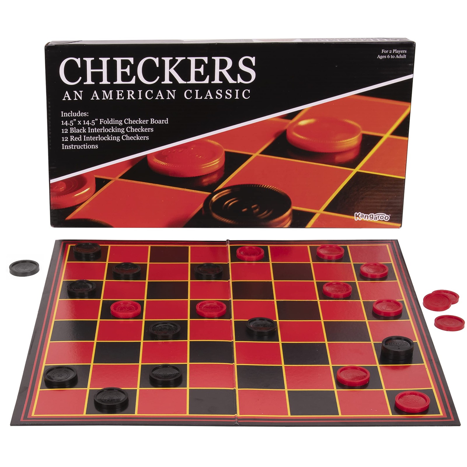 Kangaroo – Multiplayers Strategy Checker Board 15 x 15 inches, Red and Black