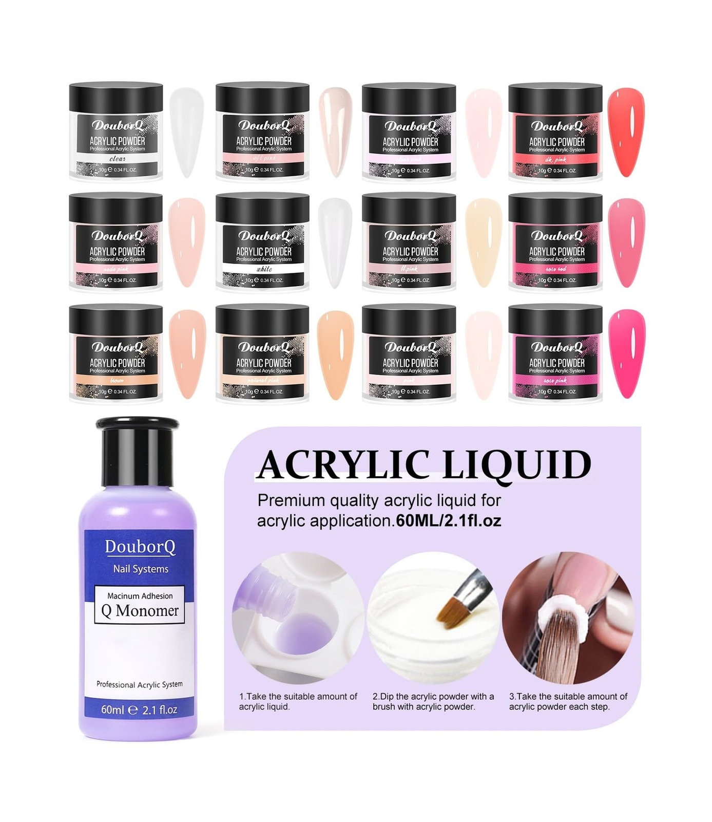 Acrylic Nail Art Kit-Nail Art Manicure Set Acrylic Powder Brush Glitter File …