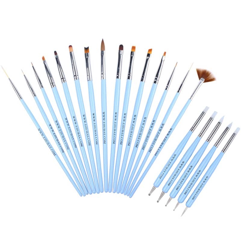 20pcs Pro Nail Art Brush Set Detail Liner Dotting & Silicone Tools w/ Case