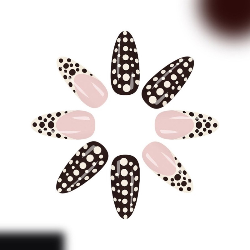 24Pcs Nudes Colored French Tip Press On Nail Dot Design ABS Multiple Sizes