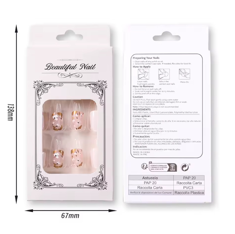 24Pcs Multicolor Floral Round Square Head Acrylic Full Cover Tips Press On Nails