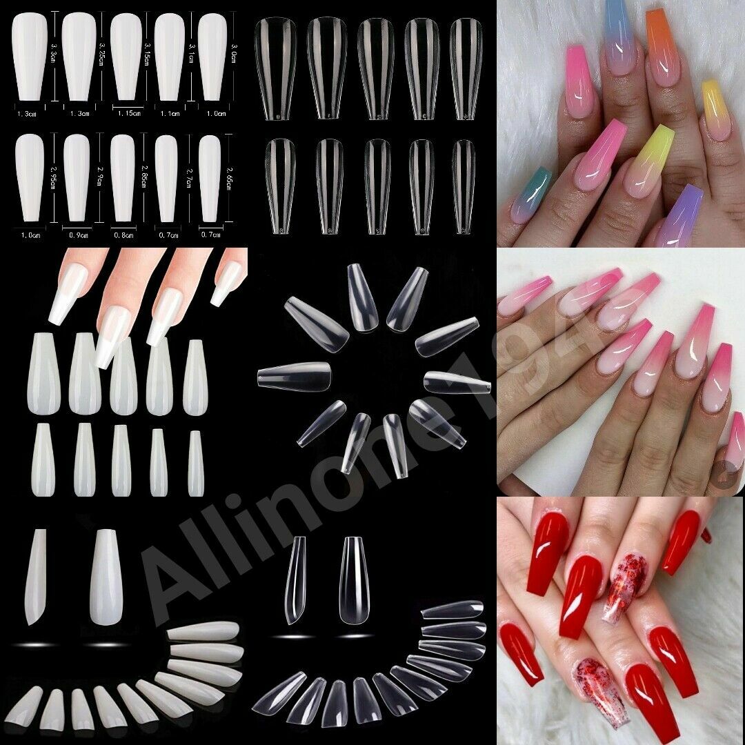 100Pc Long Ballerina/Coffin/Almond/Oval/Full Cover Square False Nail Tips-Jargod