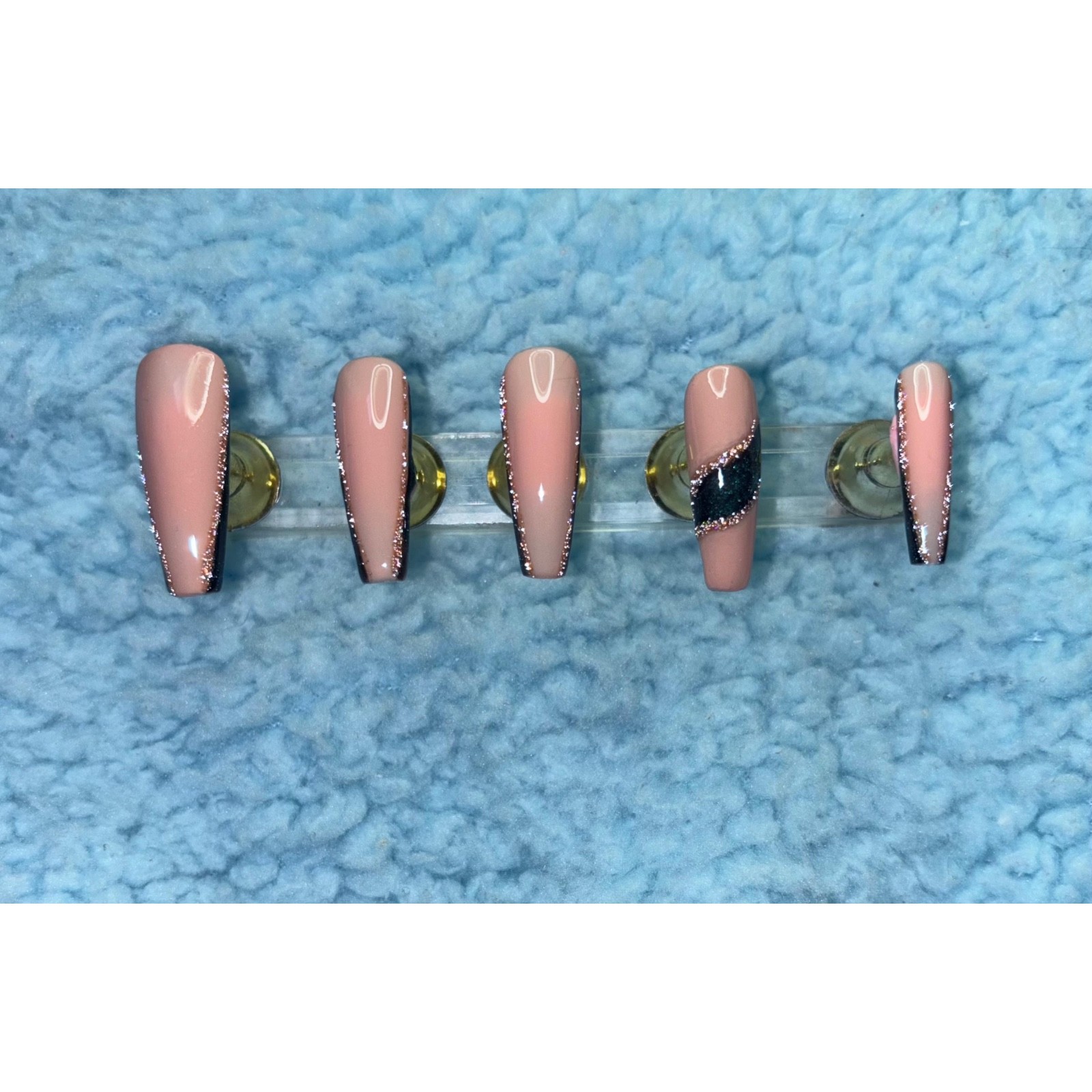 Handmade Elegant Nude & Black Cat Eye Press On Nails