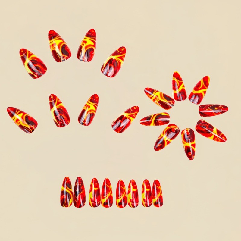 48 pcs of flame patterned flowing fake nails – detachable flowing textured nails