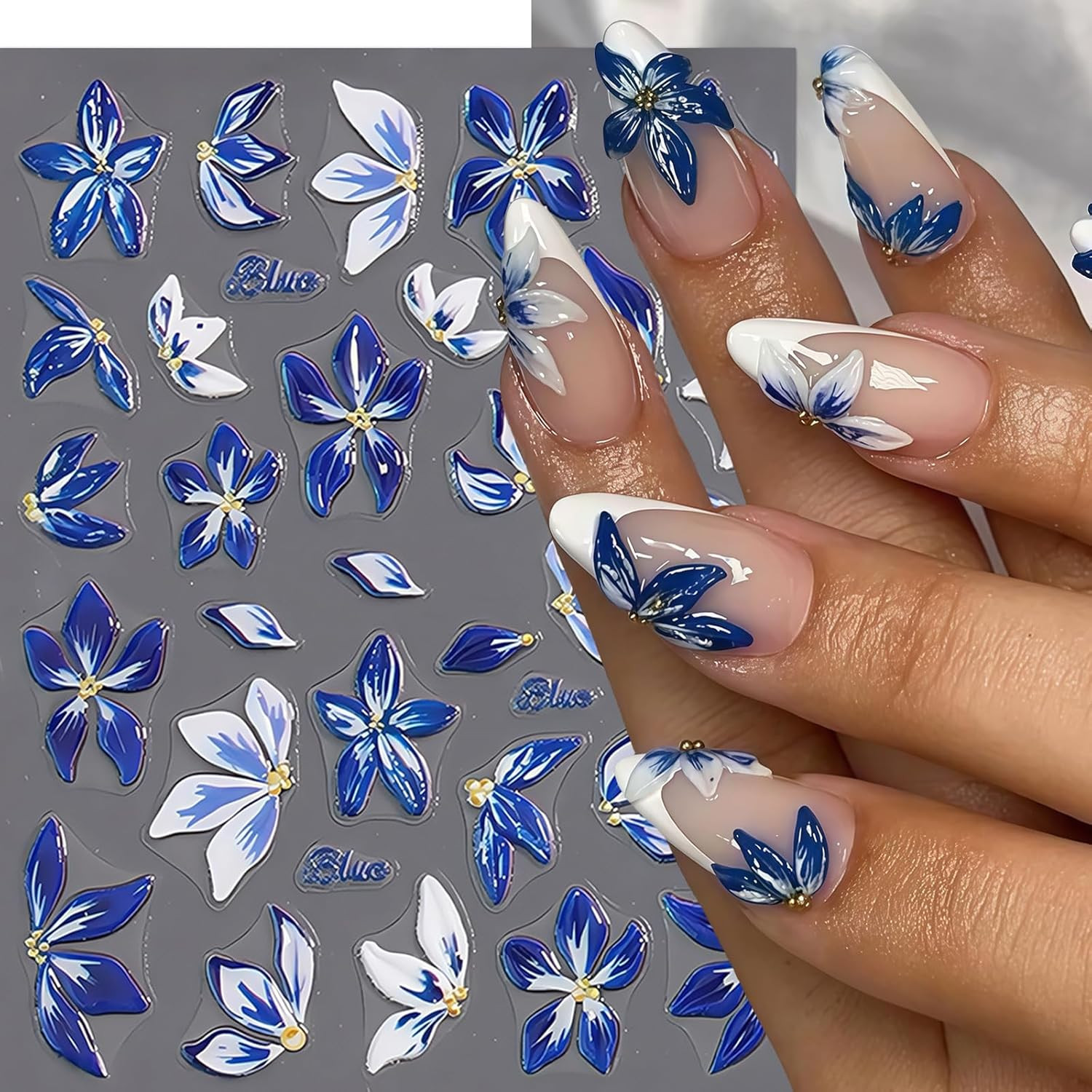 2 Sheets Flower Nail Stickers for Nail Art 5D Embossed Nail Decals Hibiscus Self