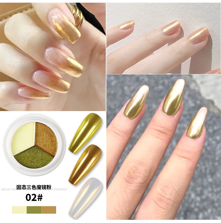 3Colors Nail Pigment Mirror Effect Nail Art Glitter Holographic Powder Dust DIY