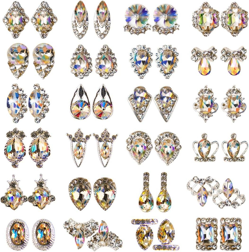 48pcs Nail Crystal AB Rhinestones, Nail Diamonds Glass Metal Gems Jewels Ston…