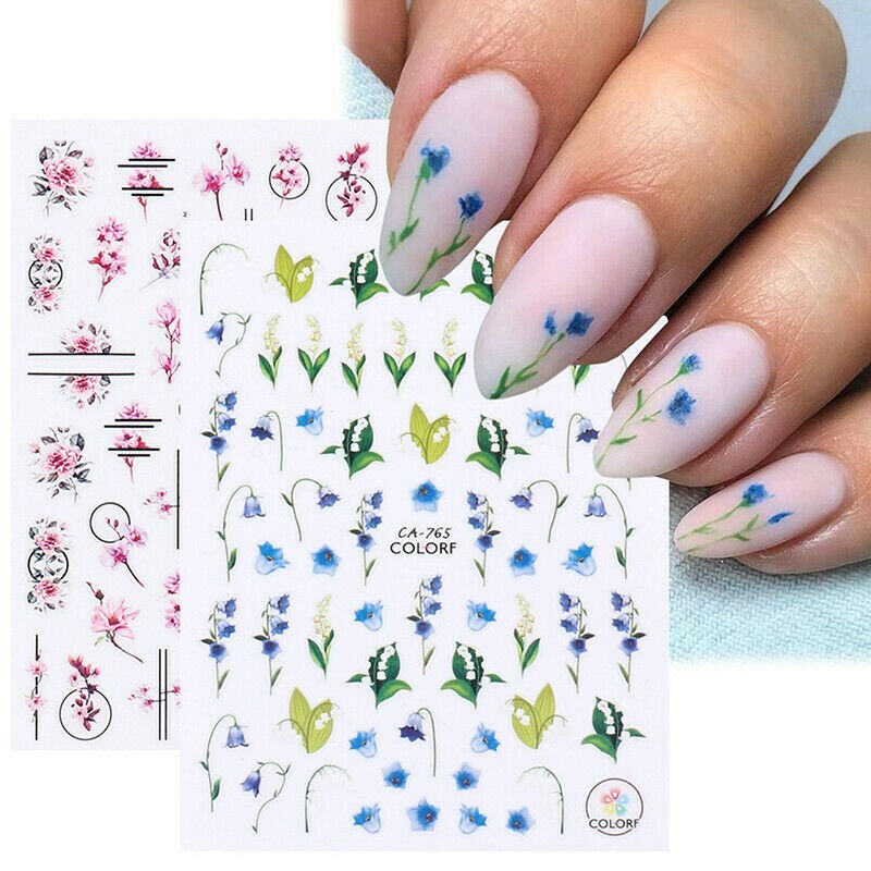 3D Nail Sticker Spring Floral Flower Tulip Adhesive Transfer Decals Slider NH7