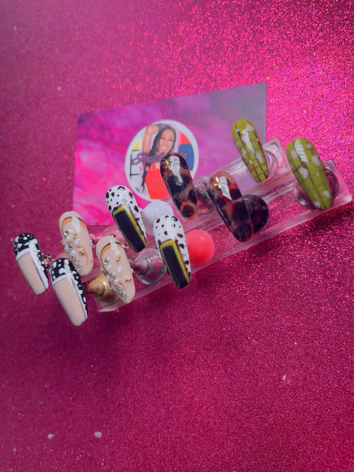 Long Coffin Press-On Nails Multicolor 3D Shiny by Nail Arts by Dia
