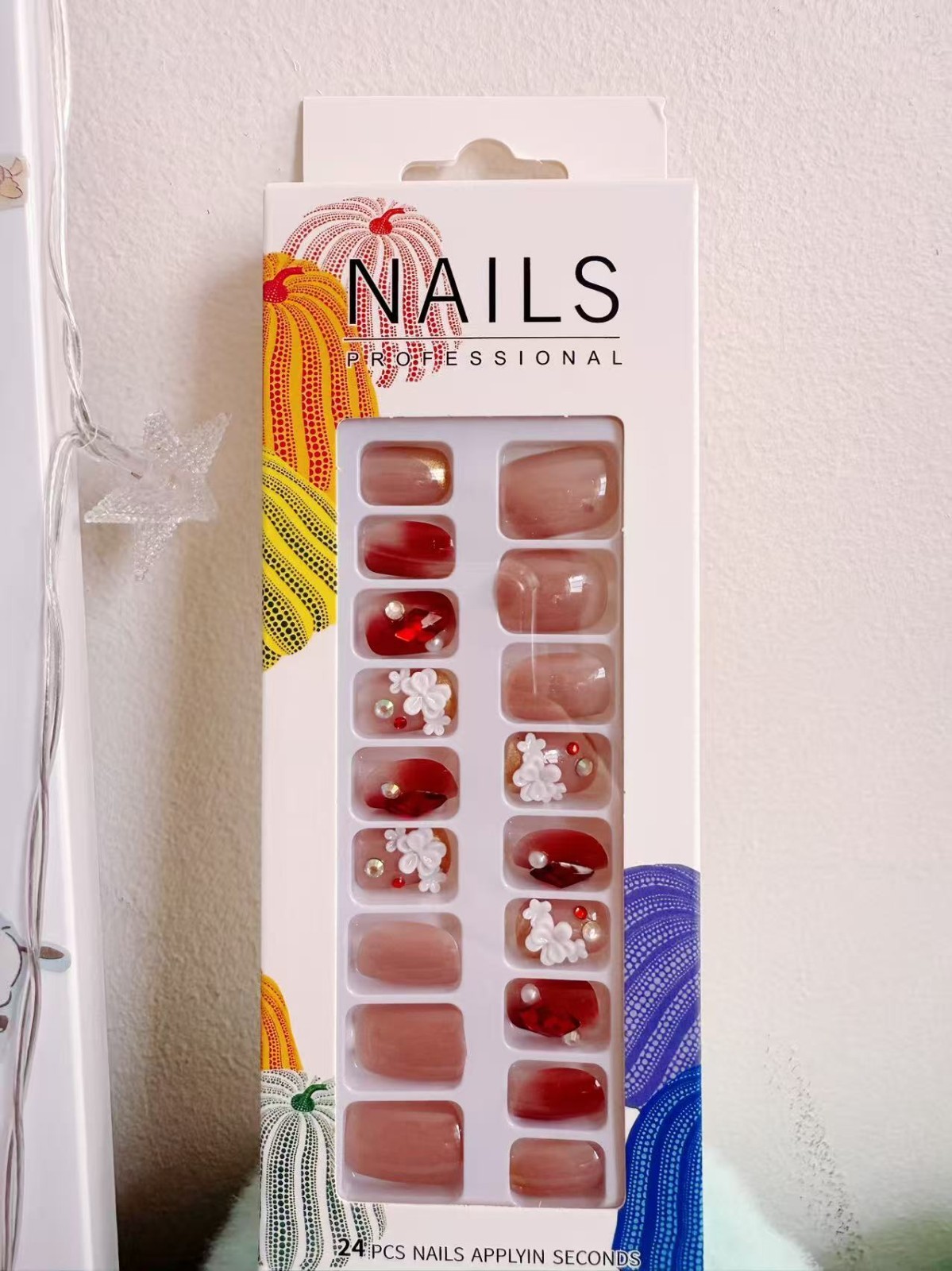 Cute Press On Nails–12pcs Colorful Fake Nails Set, Pastel/Glitter Style. Reusabl