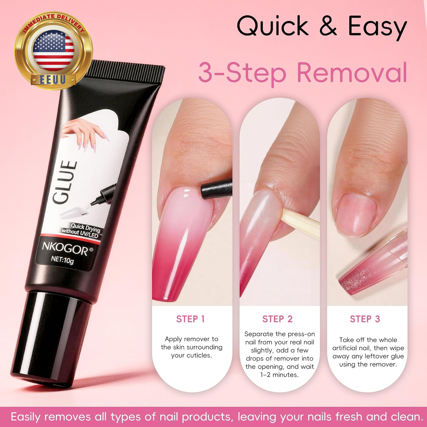 NKOGOK 20G Strong Semi Solid Nail Glue with 20G Nail Glue Remover, Press on Glue