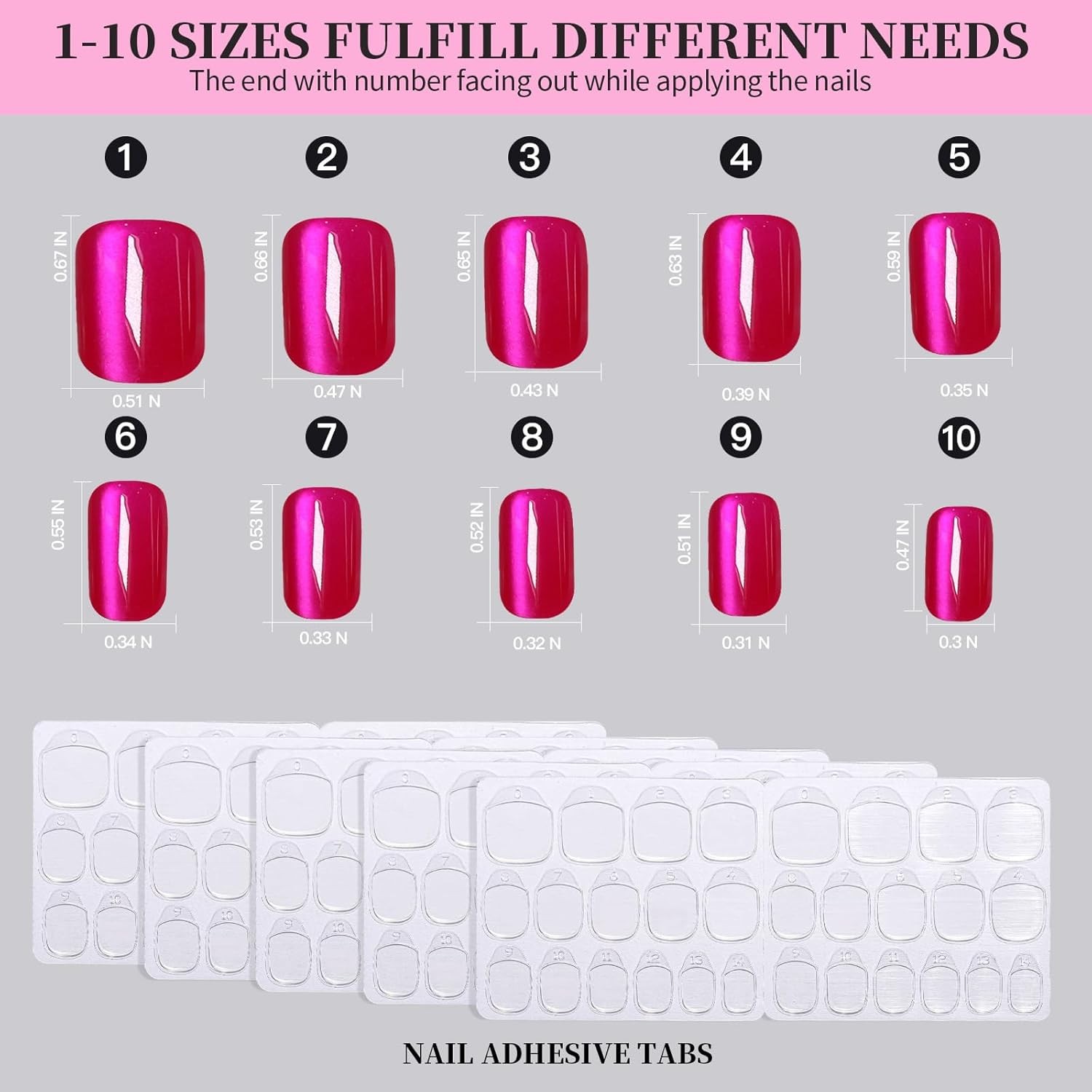 180PCS Cat Eye Press On Nails, Short Square Full Cover Fake Nails with Adhesive