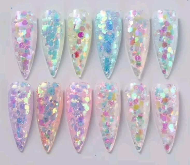 FULL BEAUTY 12 Grids Hexagonal Nail Glitter Flakes, Hypoallergenic Sparkly