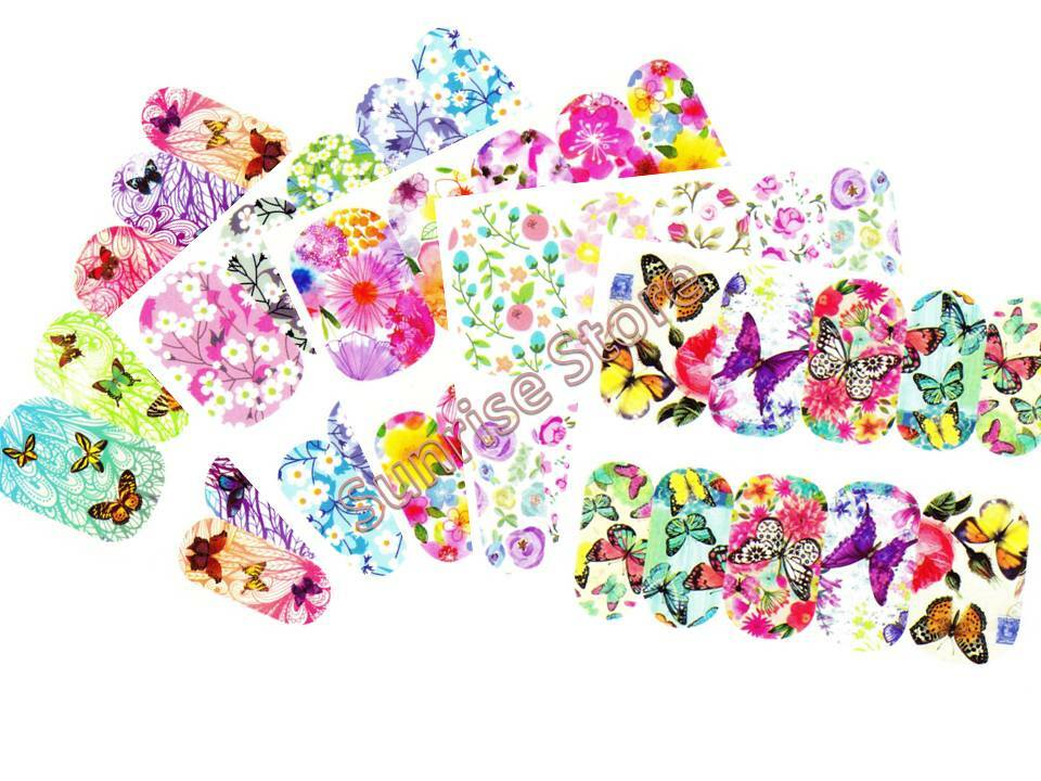 Nail Art Water Transfer Sticker Flower Butterfly Rose Daisy Floral Decal Manicur