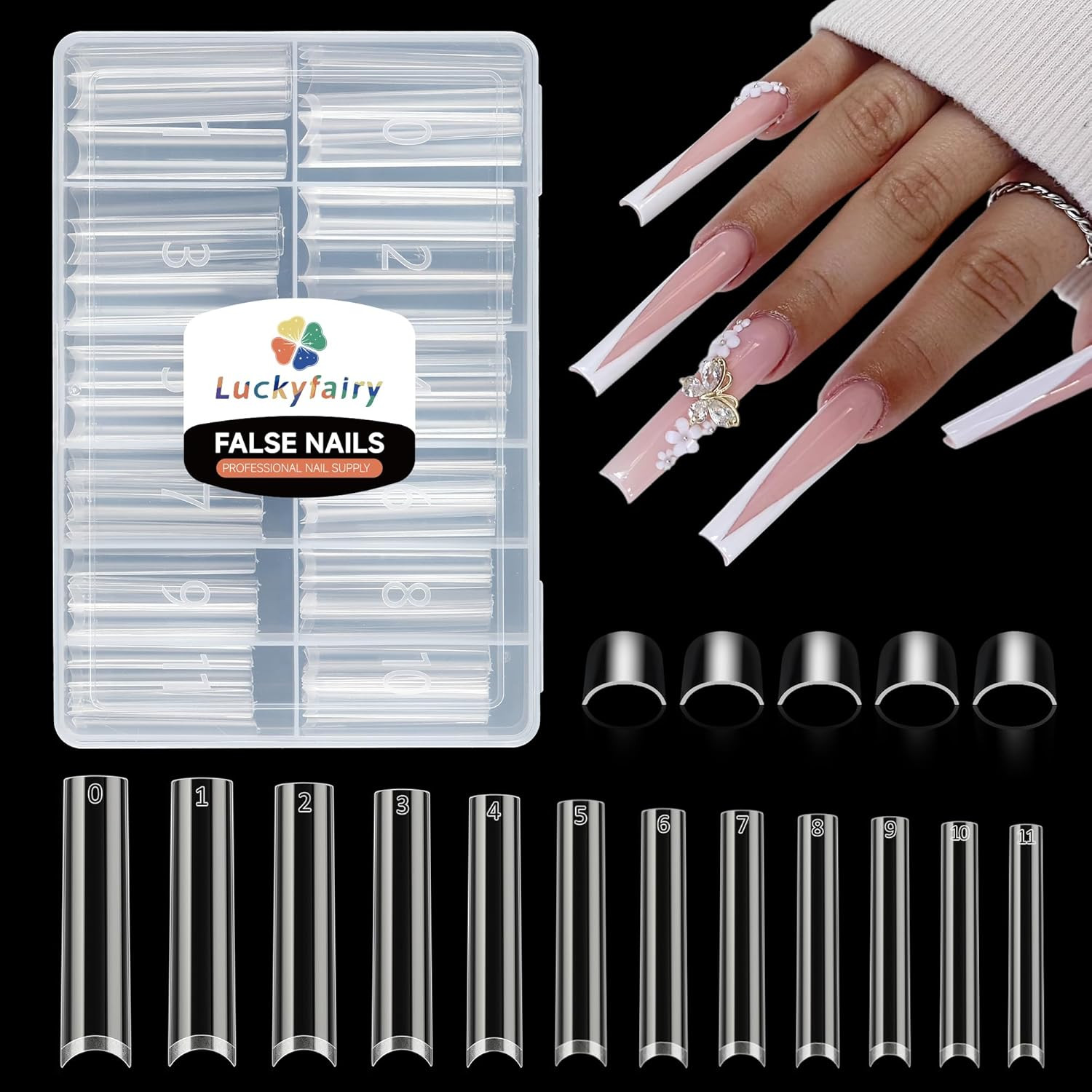 XXL Nail Tips Square 120 Pcs 12 Sizes – No C Curve Flat Square Pre-Buff 2XL Half